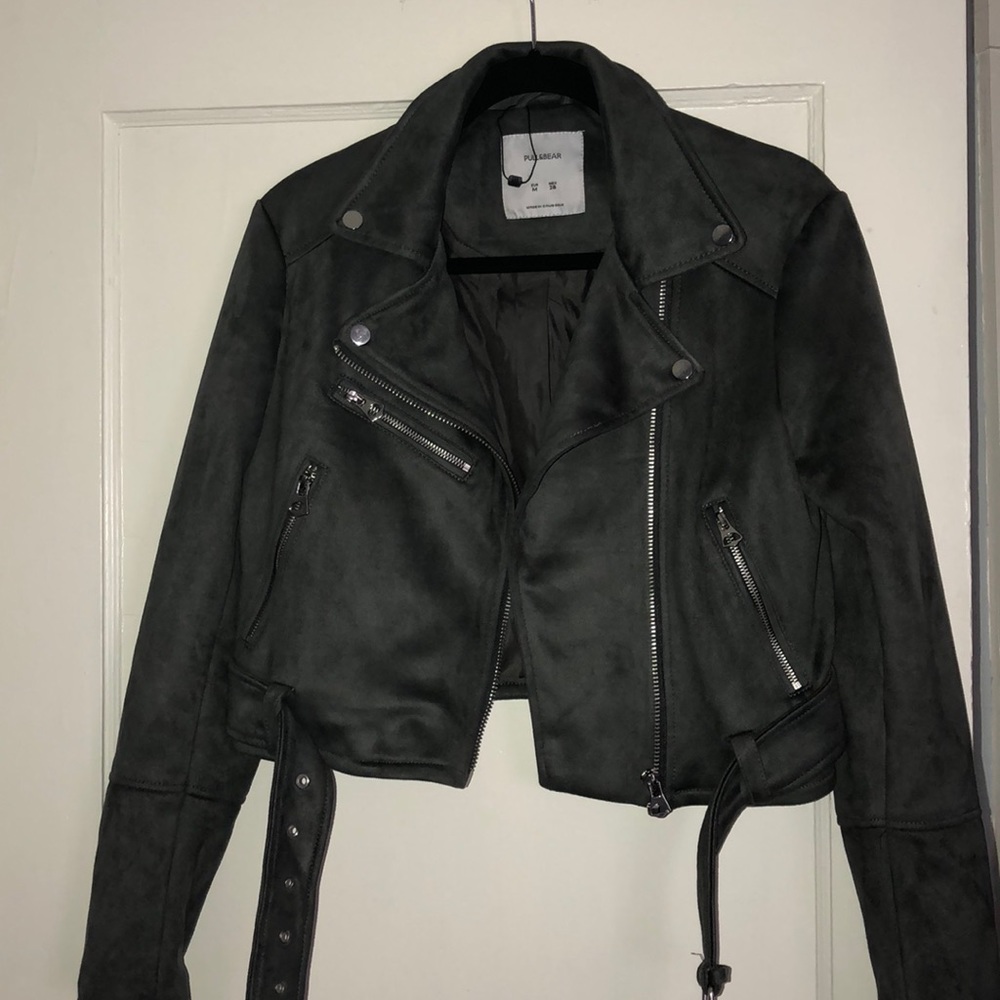 Grey suede biker jacket